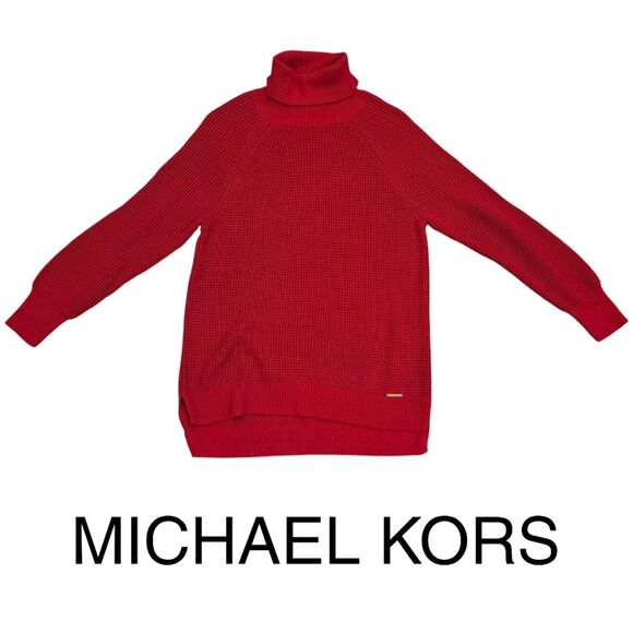 Michael Kors Red Knit Pull Over Tunic Sweater Cowl Neck Women's Size Medium - Picture 1 of 4